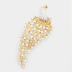 Peacock Oversized Pave Abalone Crystal Gold Pin Brooch